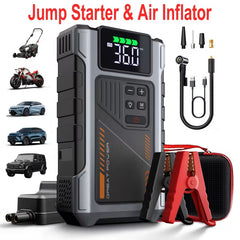 9-in-1 12V Car Jump Starter with Air Compressor, USB & LED Light