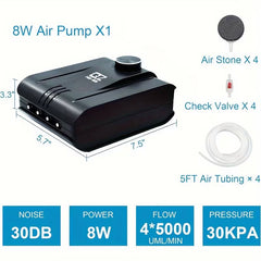 4-Outlet Aquarium Air Pump – Quiet, Adjustable 1.6L/min Pump for Fish Tanks & Ponds