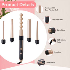 5-in-1 Curling Iron Set – Ceramic Interchangeable Barrels for All Hair Types