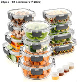 24-Piece Glass Food Storage Containers with Lids – Leak-Proof Meal Prep Set