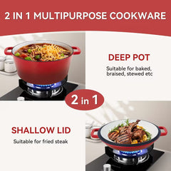 6QT Enameled Cast Iron Dutch Oven – 2-in-1, Oven Safe & Nonstick
