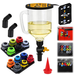 19-piece no-spill engine oil funnel kit with adapters