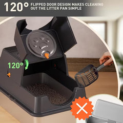 XL Stainless Steel Litter Box – 3-in-1 Flip-Top Design with High Walls