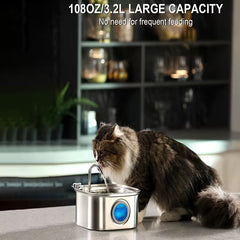 108.2oz Stainless Steel Cat Water Fountain – Ultra-Quiet Automatic Filtered Pet Fountain