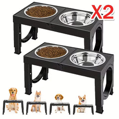 Foldable Elevated Dog Bowls – Adjustable 5-Height Stand with 2 Stainless Steel Bowls