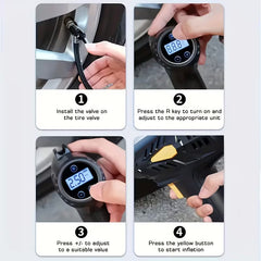 150 PSI portable digital tire inflator for cars, bikes, and motorcycles