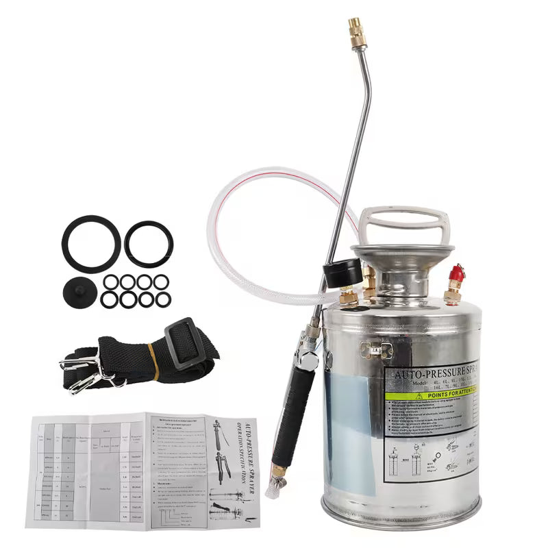 1-Gallon Stainless Steel Hand Pump Sprayer – 12" Wand with 3.3FT Hose