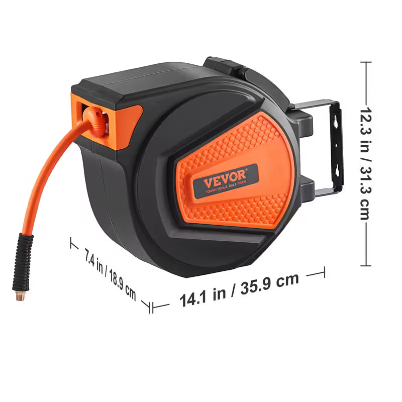 VEVOR 50FT Retractable Air Hose Reel – 300 PSI, 180° Swivel Mount