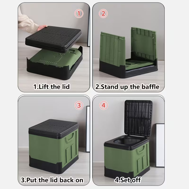 Portable folding emergency toilet for camping, RVs, and travel