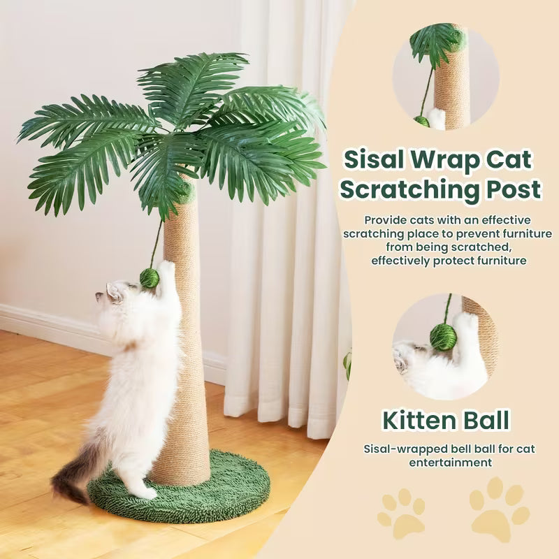 TSCOMON 43" Cat Scratching Post – Tall Sisal Scratcher with Hanging Pompoms