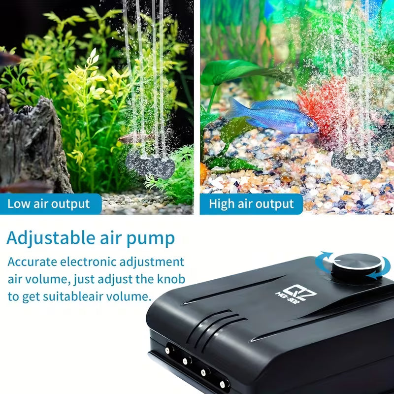 4-Outlet Aquarium Air Pump – Quiet, Adjustable 1.6L/min Pump for Fish Tanks & Ponds