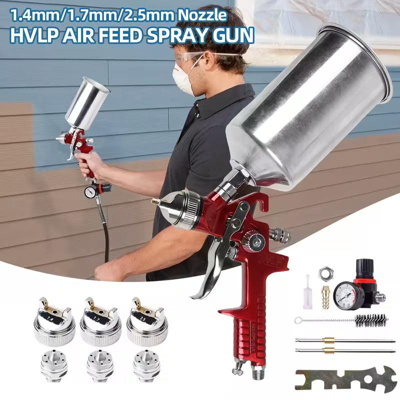 HVLP spray gun set with 1.4, 1.7 & 2.0mm nozzles