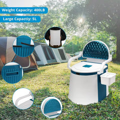 Portable 5-Gallon Camping Toilet with Backrest