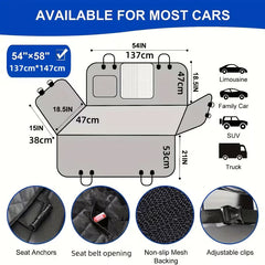 Nylon Dog Car Seat Cover – Waterproof, Scratchproof Pet Hammock with Mesh Windows & Pockets