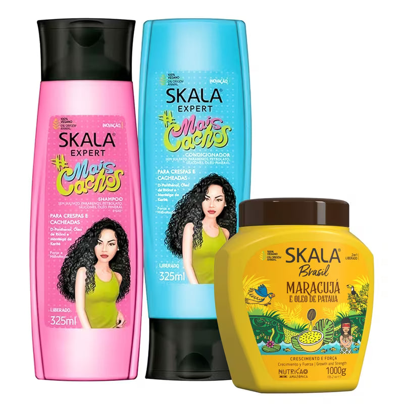 Skala Expert Mais Cachos Brazilian Hair Care Kit with Shampoo, Conditioner & Patauá Oil Hair Mask