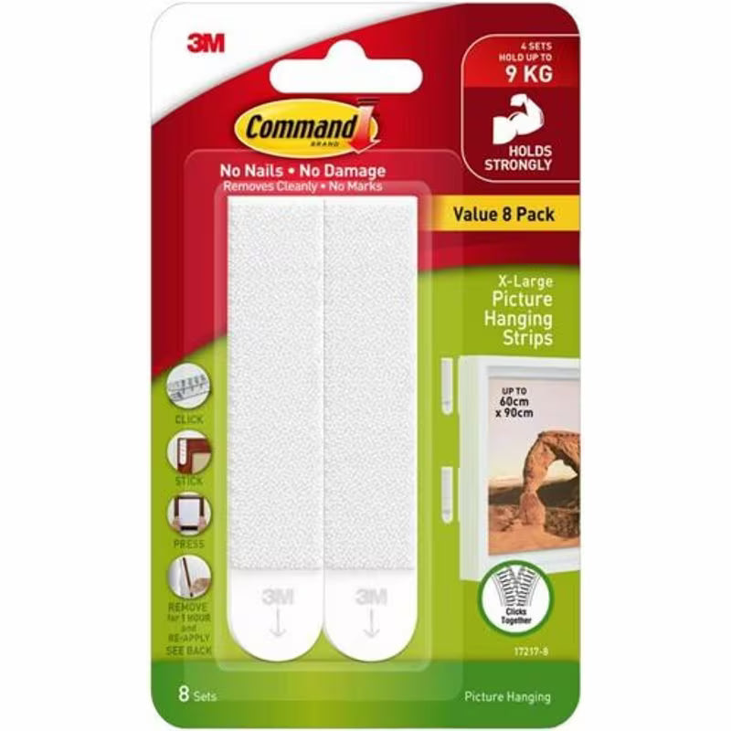 XL Picture Hanging Strips – Damage-Free Wall Mounting, Holds Up to 20 lbs
