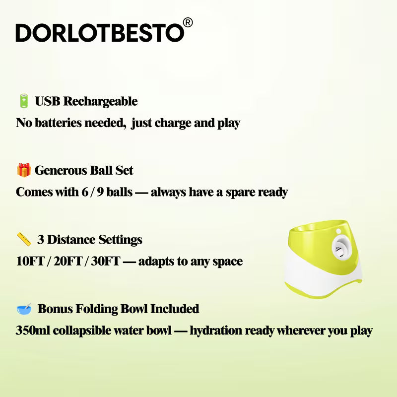 Automatic Dog Ball Launcher – Adjustable 10–30ft Range with Tennis Ball & Water Bowl