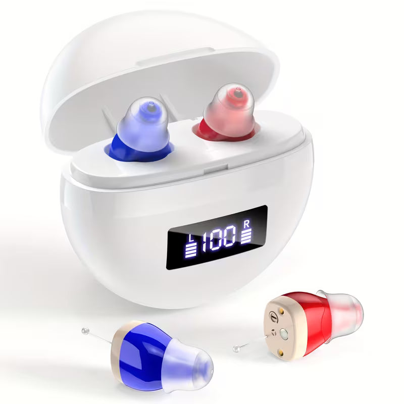 Rechargeable Hearing Aids for Seniors with Noise Reduction & Charging Case