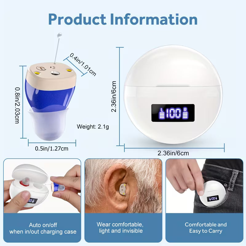 Rechargeable Hearing Aids for Seniors with Noise Reduction & Charging Case