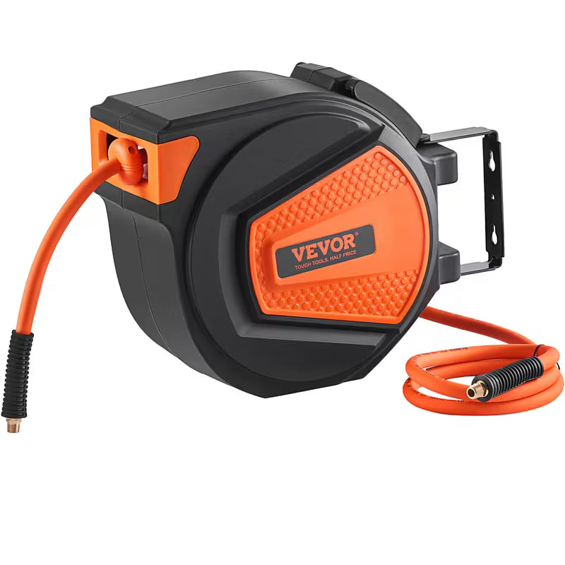 VEVOR 50FT Retractable Air Hose Reel – 300 PSI, 180° Swivel Mount