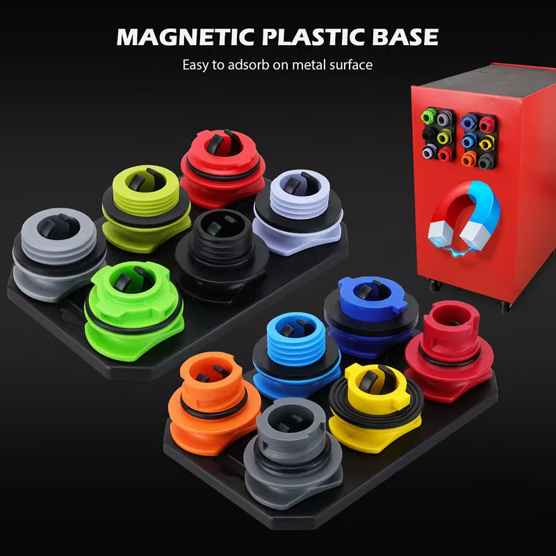 17-piece engine oil funnel kit with 12 adapters