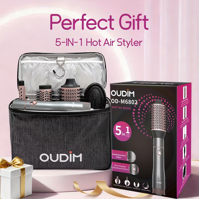 5-in-1 Hot Air Comb – Negative Ion Hair Dryer, Curler, Straightener & Styling Brush