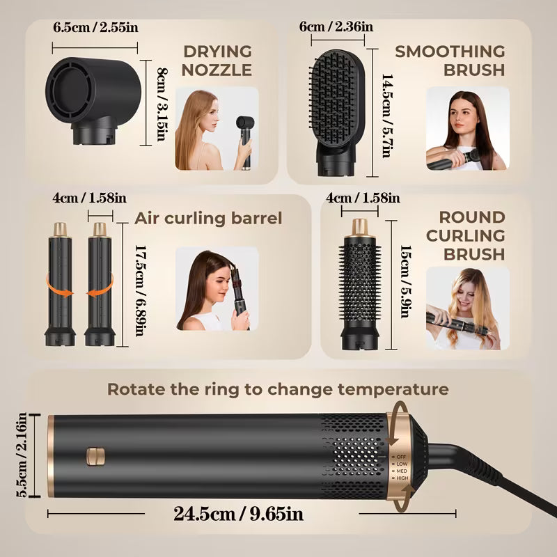 5-in-1 Hair Styler Brush – Blow Dry, Curl & Straighten with Negative Ion Technology