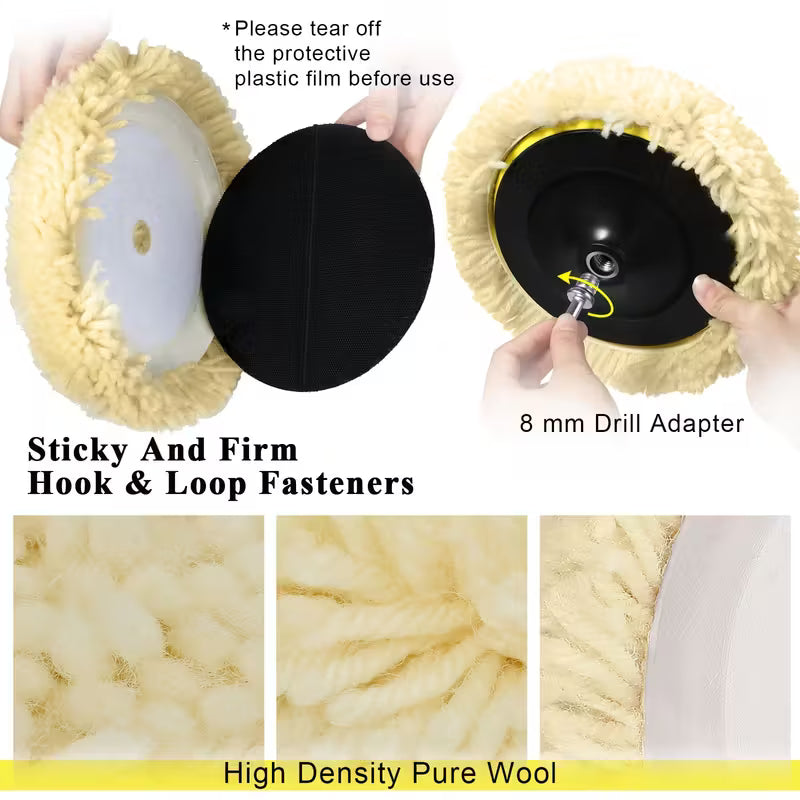 6-piece 8-inch wool buffing and polishing pad set