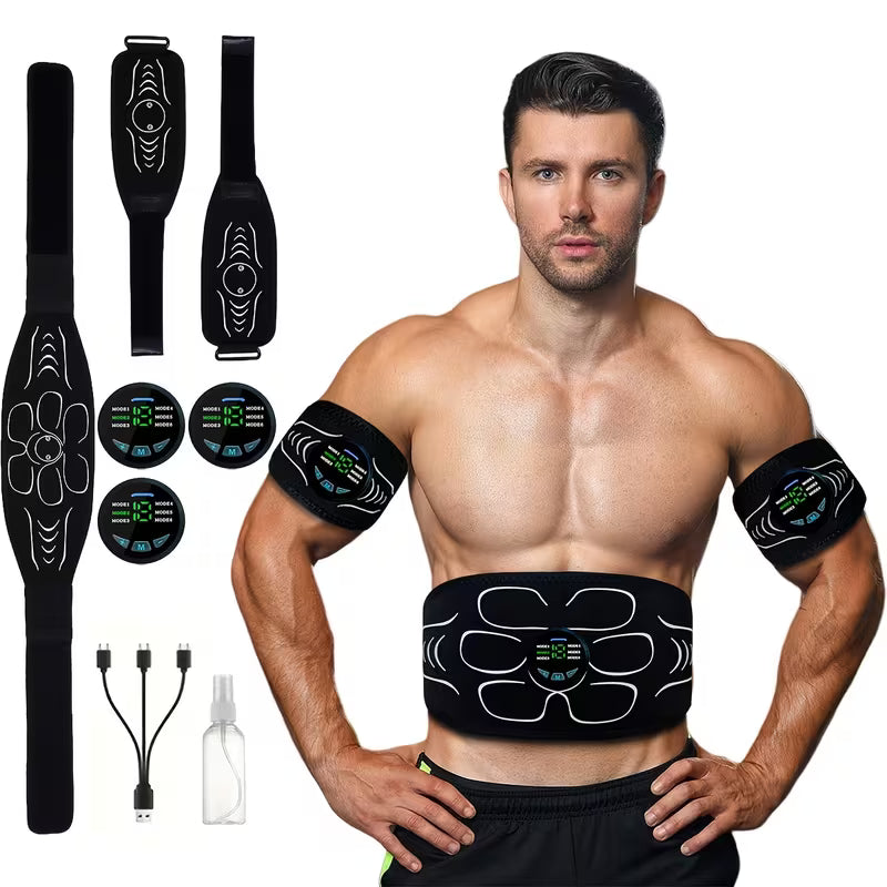 Rechargeable EMS Muscle Stimulator Fitness Belt with Abdominal & Arm Trainers