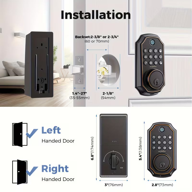 Smart Fingerprint Door Lock with Keypad – Keyless Entry, App Control & Auto-Lock
