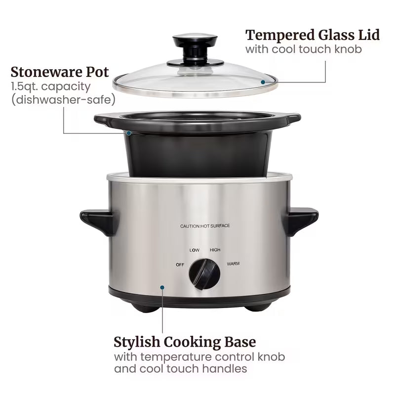 2QT Slow Cooker – Adjustable Temperature with Dishwasher-Safe Glass Lid