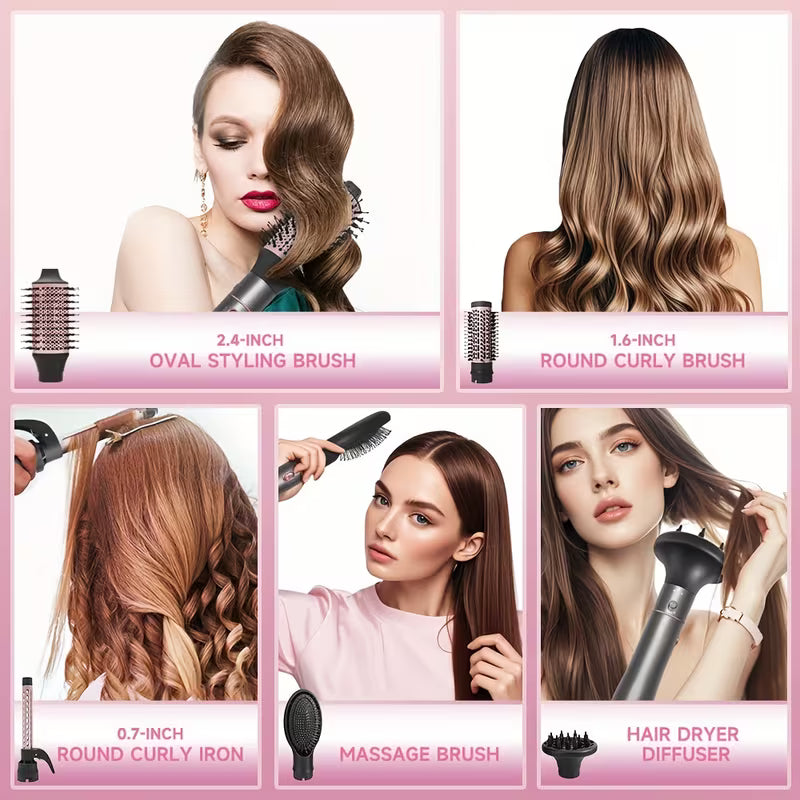 5-in-1 Hot Air Comb – Negative Ion Hair Dryer, Curler, Straightener & Styling Brush