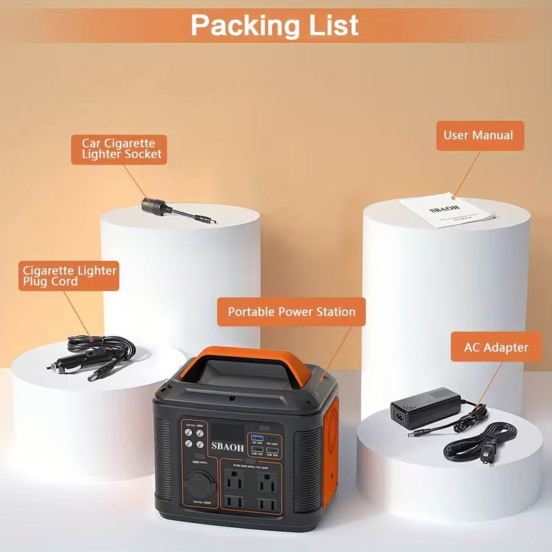 SBAOH 300W Portable Power Station, 296Wh Battery Backup with AC/DC Ports & LED Flashlight