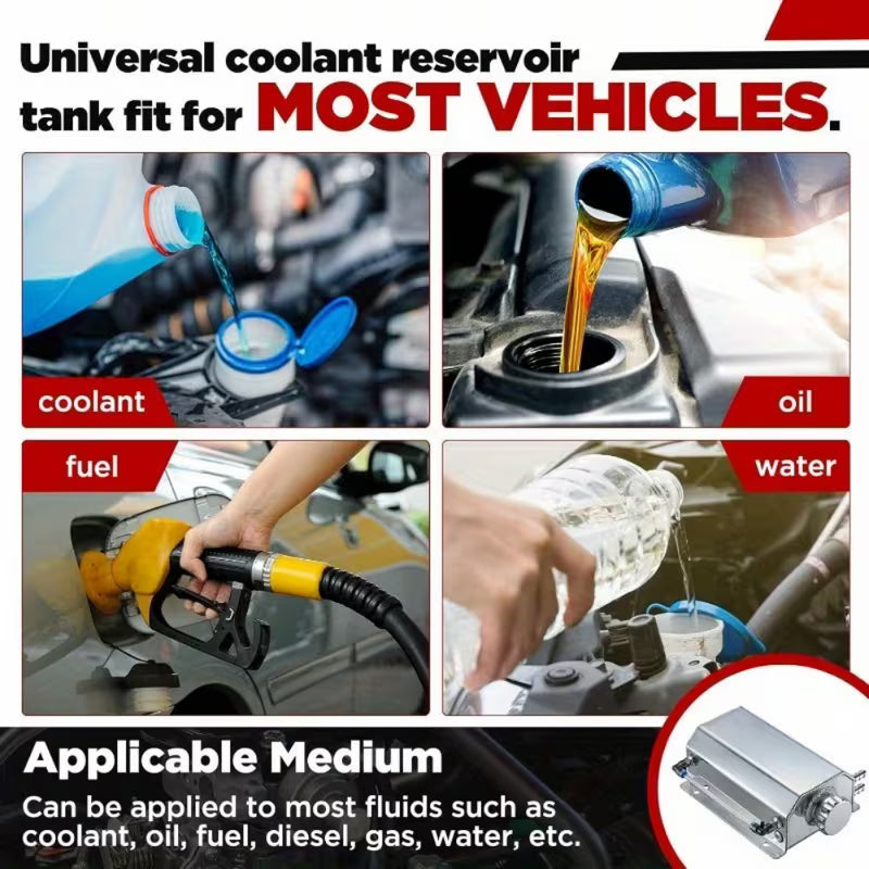 Universal aluminum coolant overflow reservoir tank