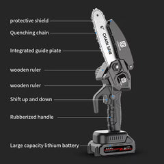 6-Inch Mini Cordless Chainsaw – Rechargeable Battery, Adjustable Chain & Safety Lock