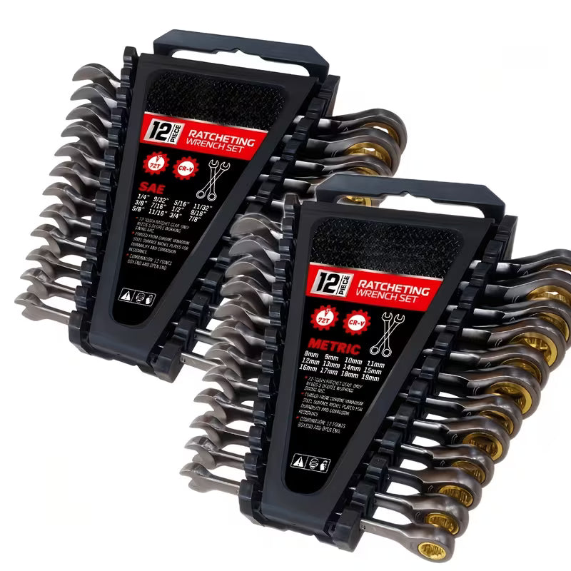 24-Piece Ratcheting Wrench Set – SAE & Metric CR-V Combination Wrenches