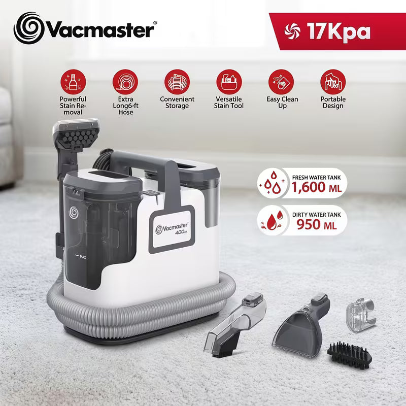 Vacmaster 400 Series Portable Spot Cleaner – 17KPa Suction for Carpets, Sofas & Pet Messes