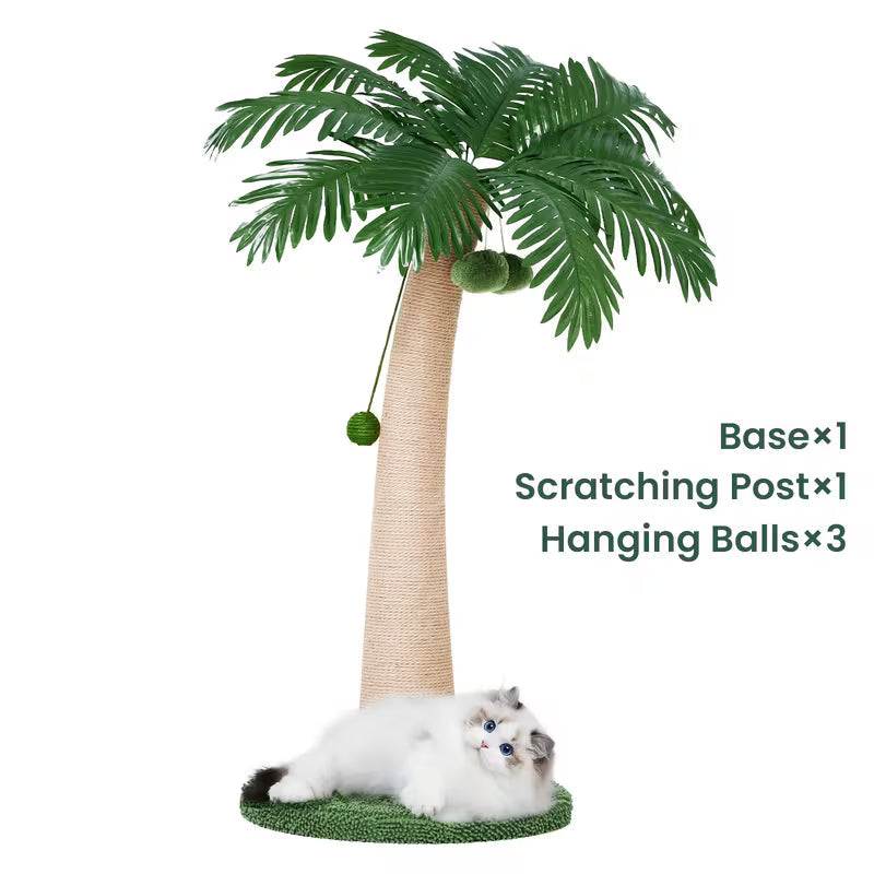 TSCOMON 43" Cat Scratching Post – Tall Sisal Scratcher with Hanging Pompoms