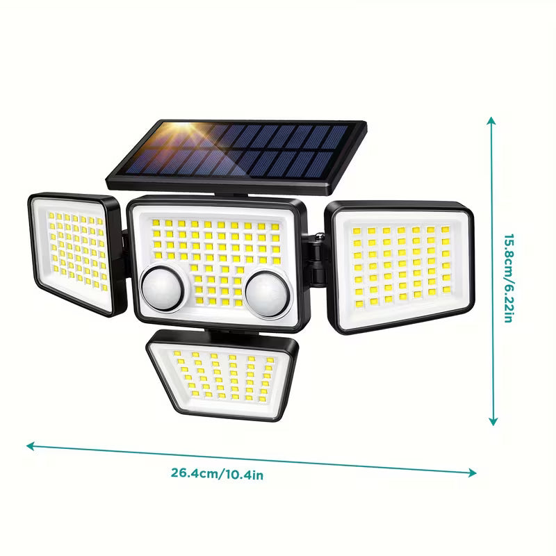 Solar Outdoor Motion Sensor Light, 4-Head 270° Wide-Angle IP65 Wall Light
