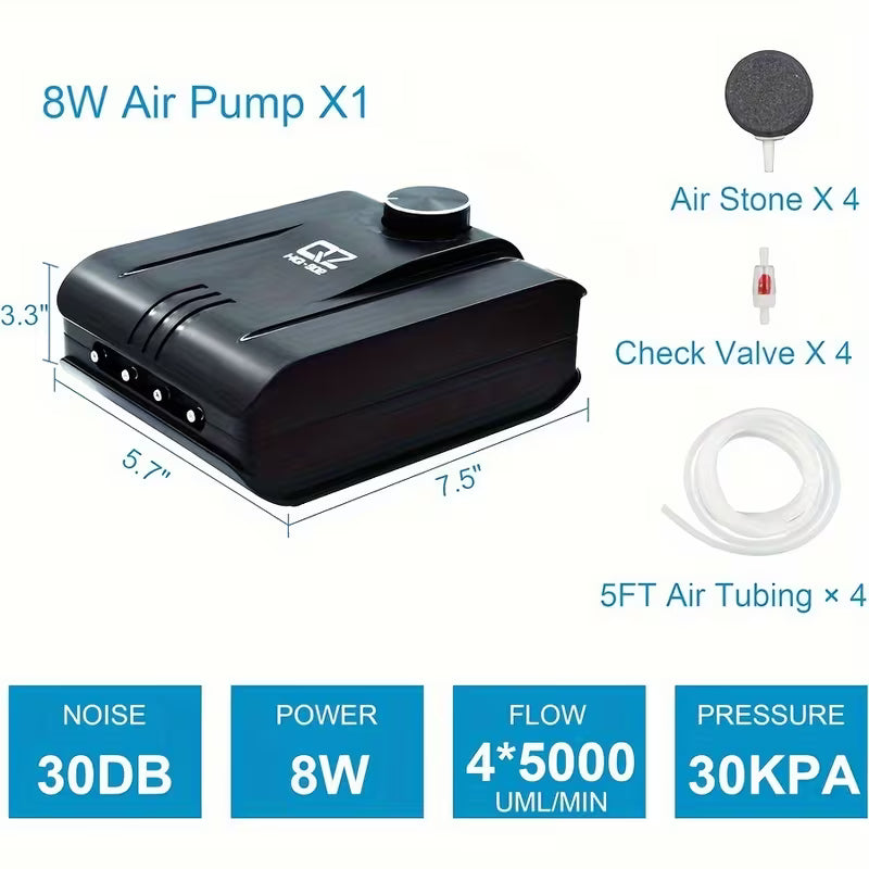 4-Outlet Aquarium Air Pump – Quiet, Adjustable 1.6L/min Pump for Fish Tanks & Ponds