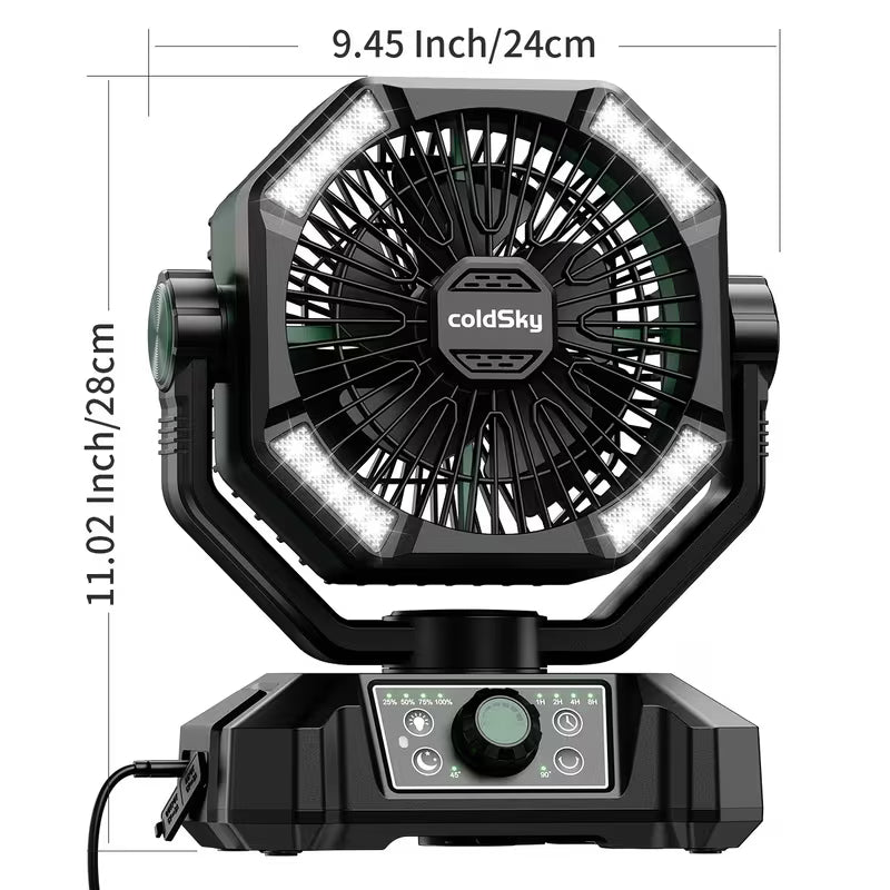 Portable Camping Fan, 8-Speed Rechargeable Dual-Motor Fan with Remote Control
