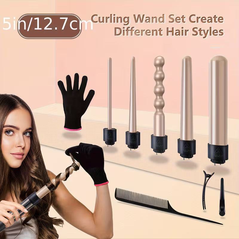 5-in-1 Curling Iron Set – Ceramic Interchangeable Barrels for All Hair Types