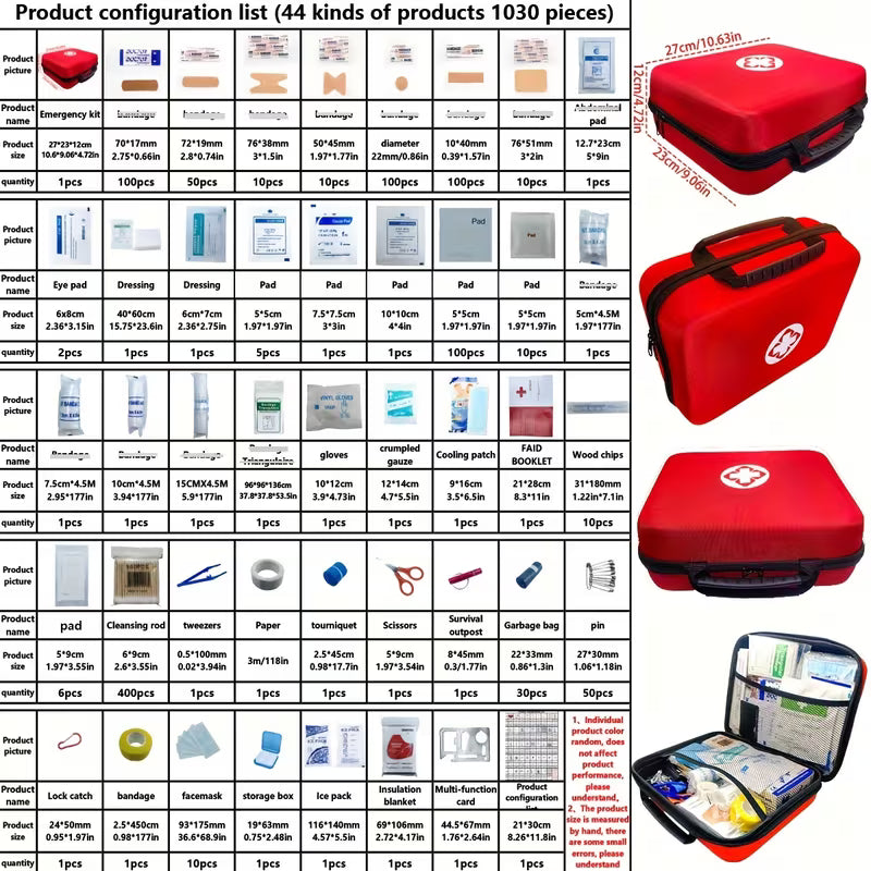 1030-Piece Emergency Kit – 44-in-1 Large Family & Disaster Preparedness Kit