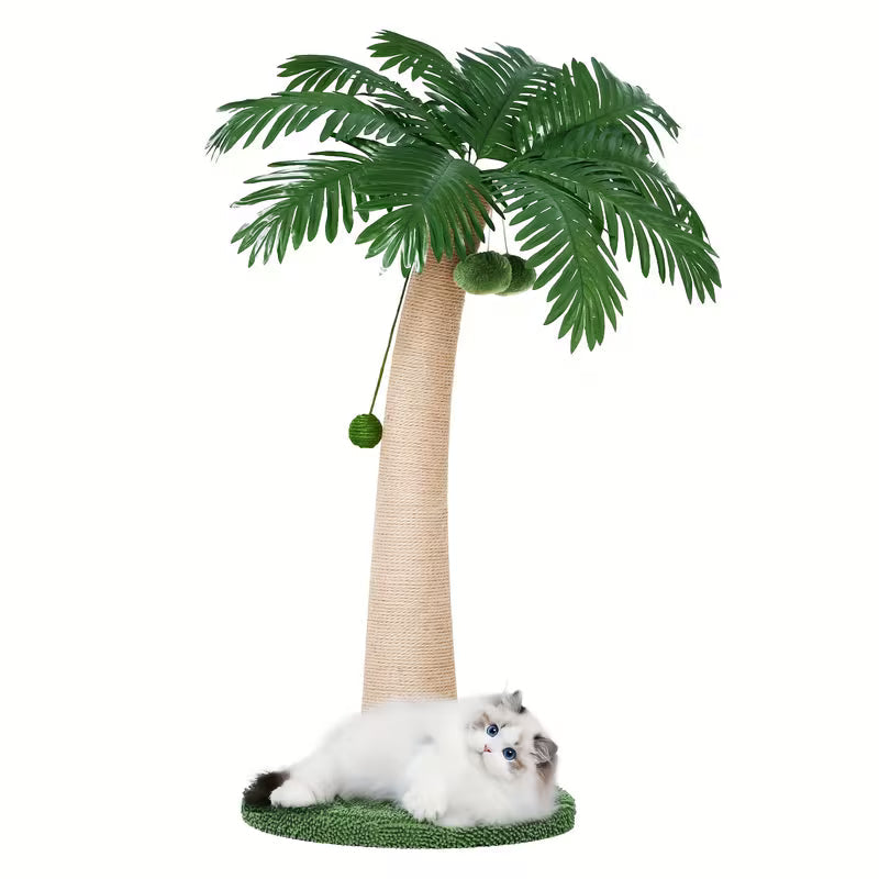TSCOMON 43" Cat Scratching Post – Tall Sisal Scratcher with Hanging Pompoms