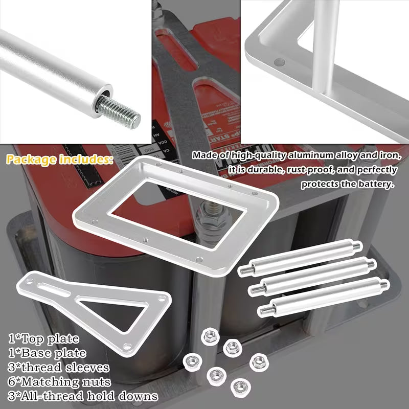 Universal billet aluminum battery tray hold-down mount