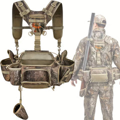 Camo hunting waist pack with 9 pockets and rifle holder