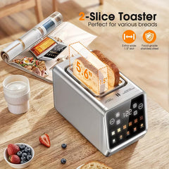 Touch Screen 2-Slice Toaster – Stainless Steel, 6 Shade Settings, 900W