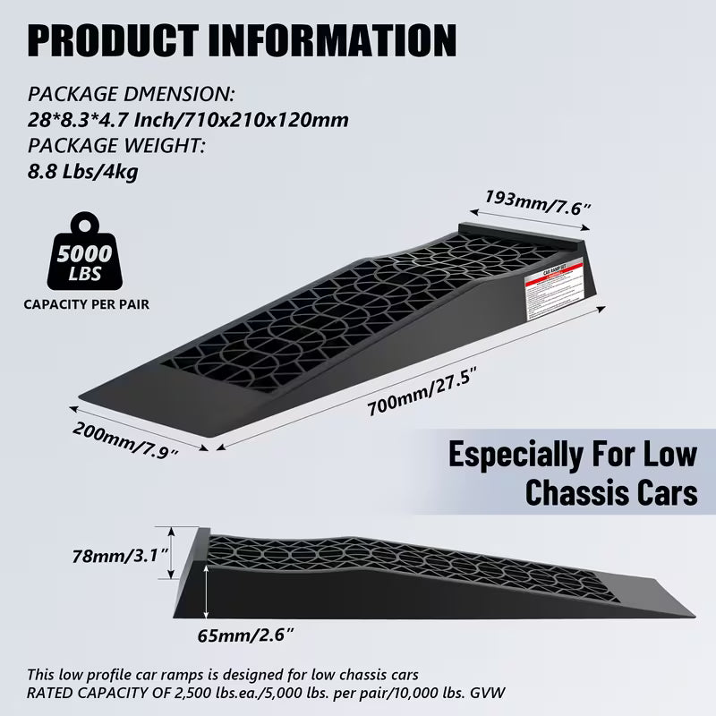 2-Piece Heavy-Duty Car Ramps – Extra-Wide, 16,000-Lb Capacity for Oil Changes