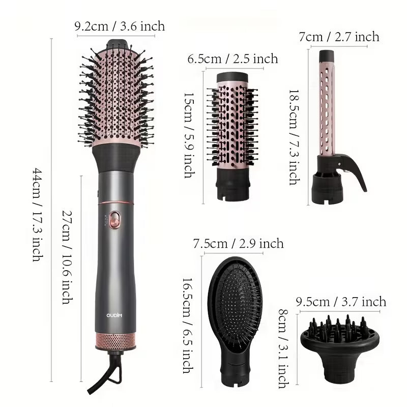 5-in-1 Hot Air Comb – Negative Ion Hair Dryer, Curler, Straightener & Styling Brush