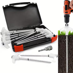 12-pack heavy-duty 8-inch tent stakes with storage box